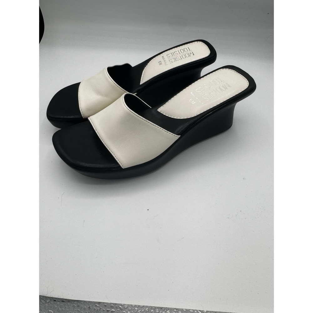 Tootsie's Tootsies Vintage Wedge Sandals Black/white Worn 1x Size 6  EUC SB14